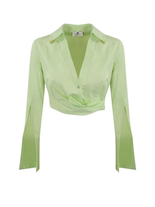 Camicia crop in raso con drappeggio Menta Elisabetta Franchi | CA07851E2124